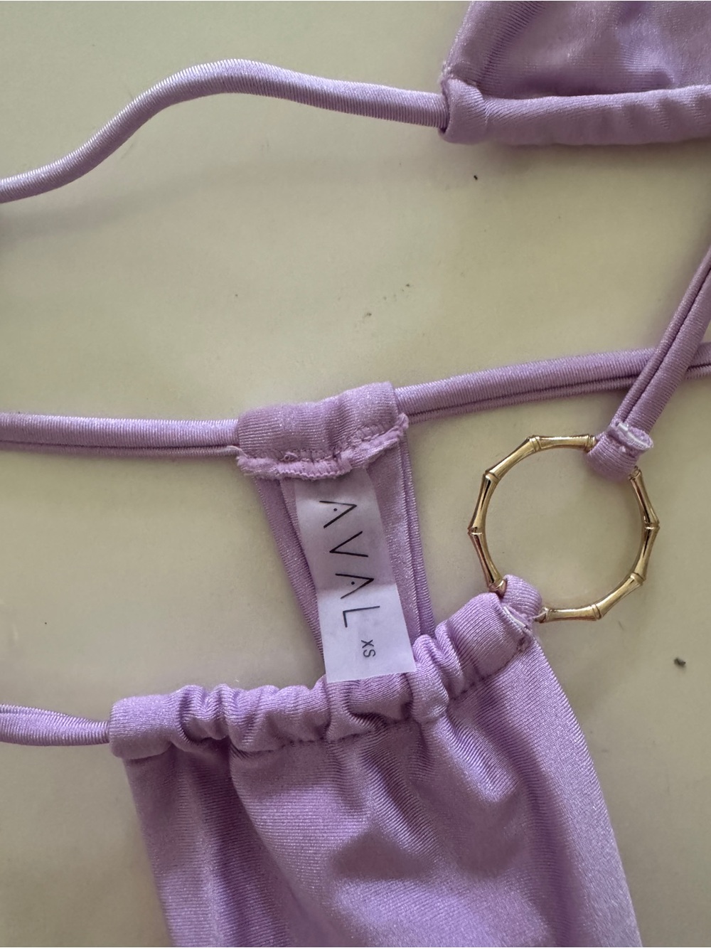Lilac Triangle String Bikini Set with Gold Rings - Picture 4 of 7